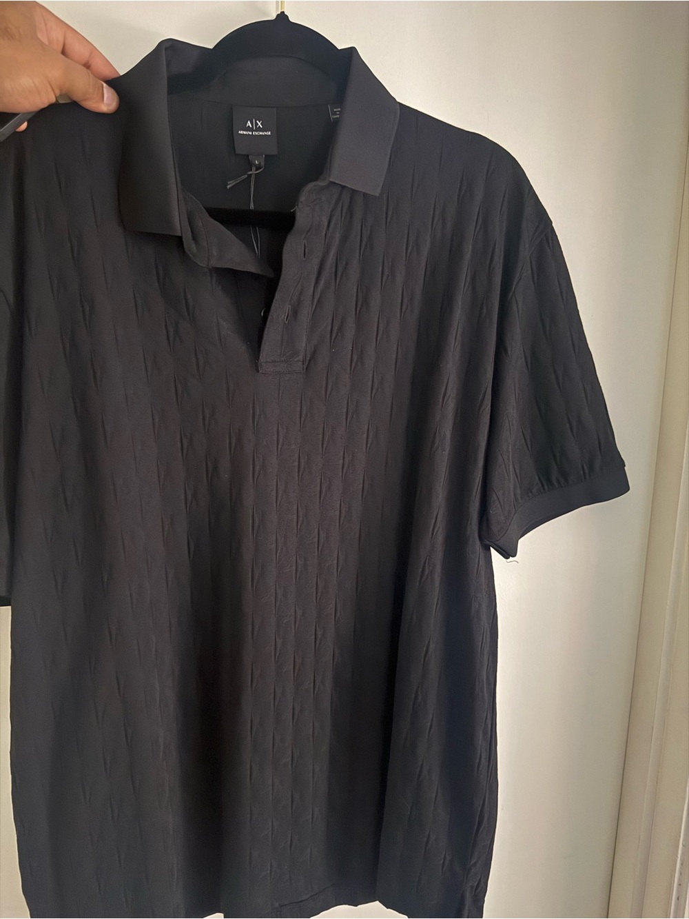 A/X Armani Exchange Men's Black Textured Short-Sleeve Polo